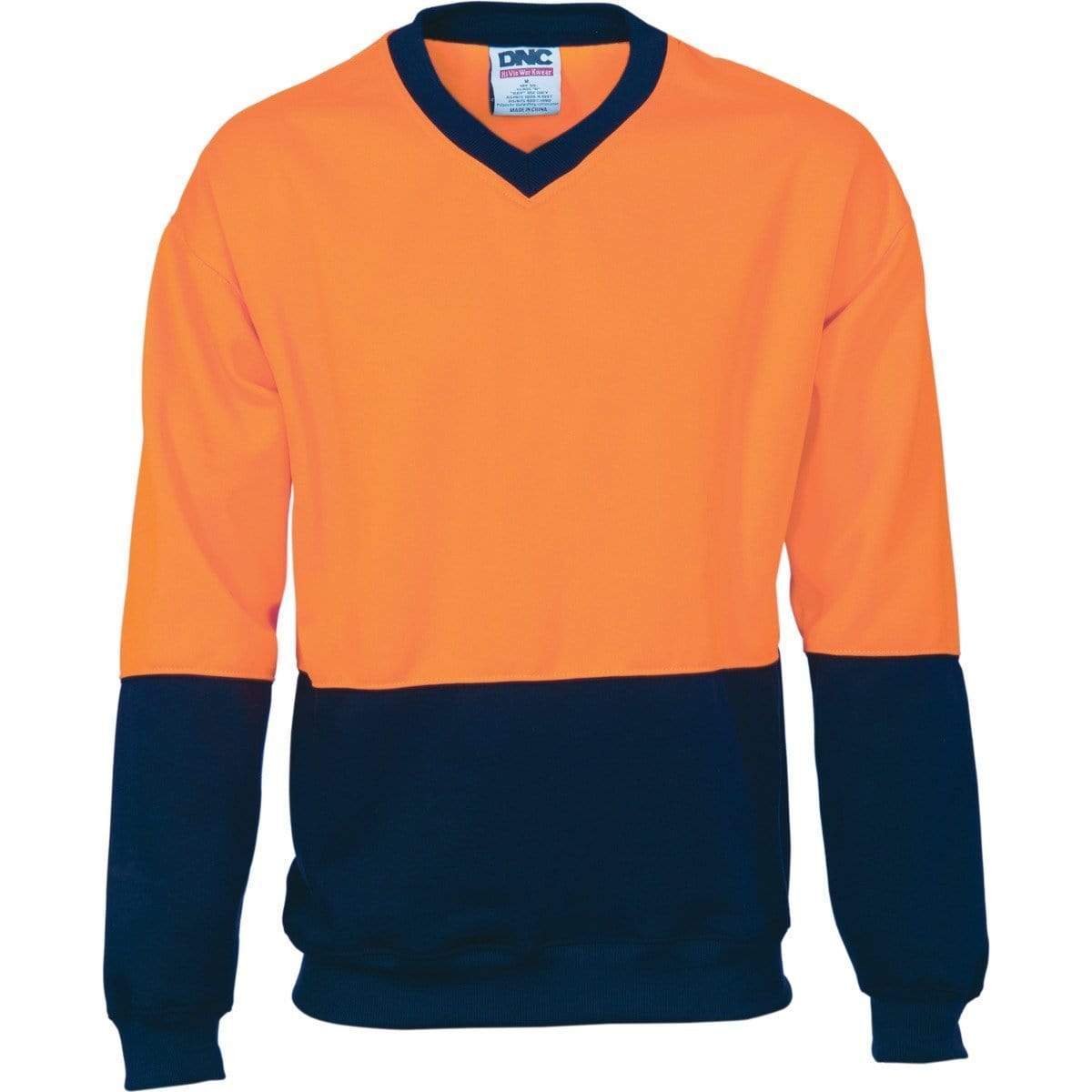 Dnc Workwear Hi-vis Two-tone Fleecy V-neck Sweatshirt (Sloppy Joe) - 3822 Work Wear DNC Workwear Orange/Navy XS 